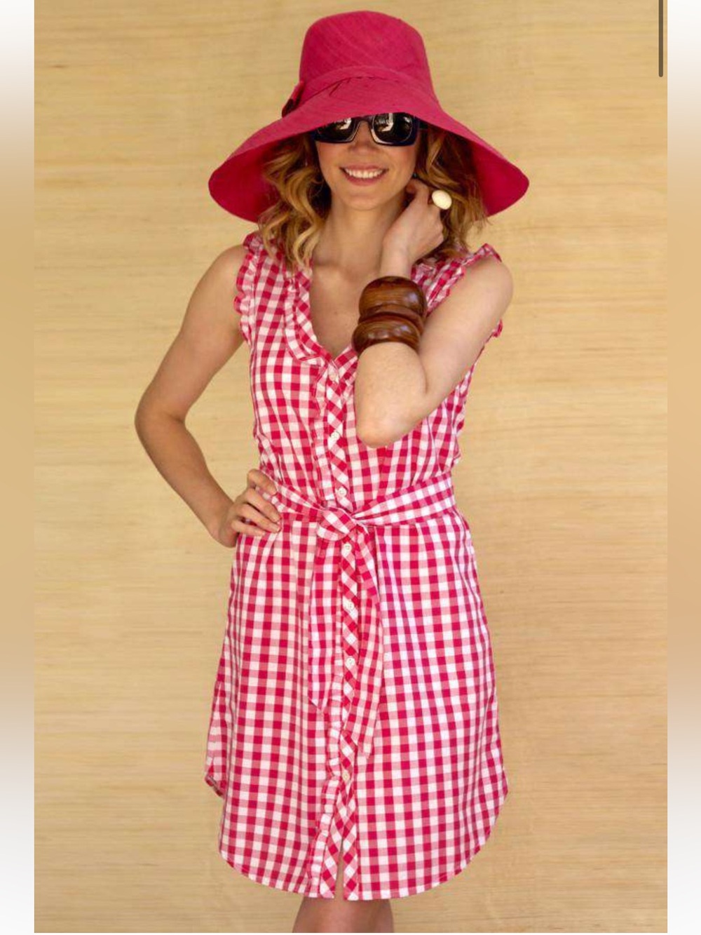Willa Dress in Pink Gingham by Kayce Hughes 14 NWT